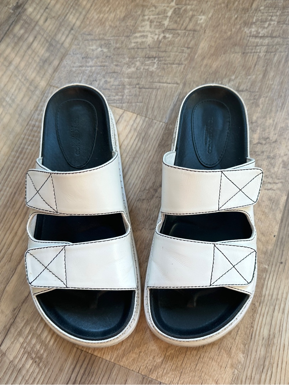 Tony Bianco Hannah White Double-Strap Slide Sandals